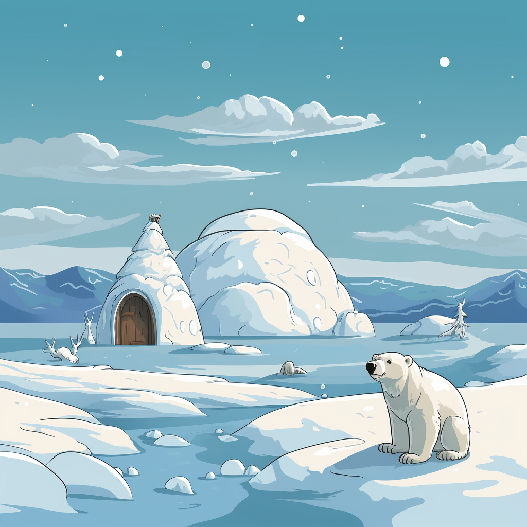 Stunning Arctic Tundra with Snow Yeti, Igloo, and Polar Bear