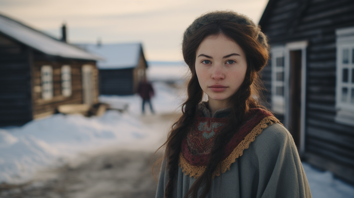 Arctic Russian Villager in Wollen Dress