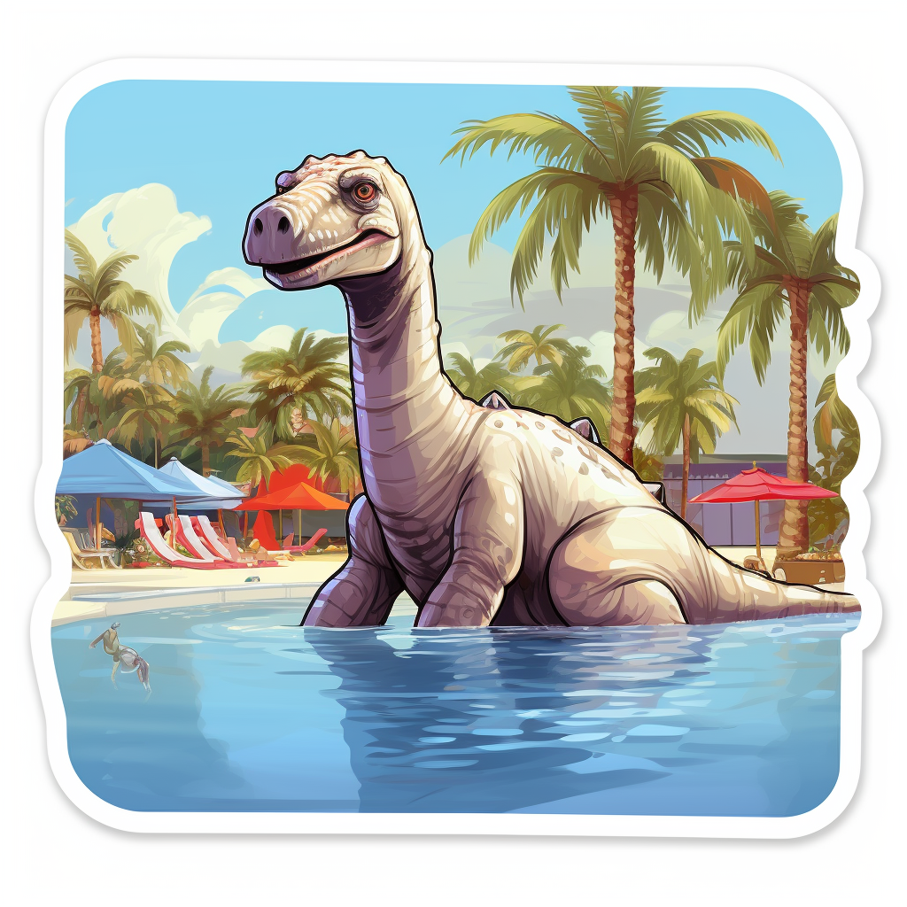 Friendly Argentinosaurus Lifeguard Watching Over Dino Pool Party