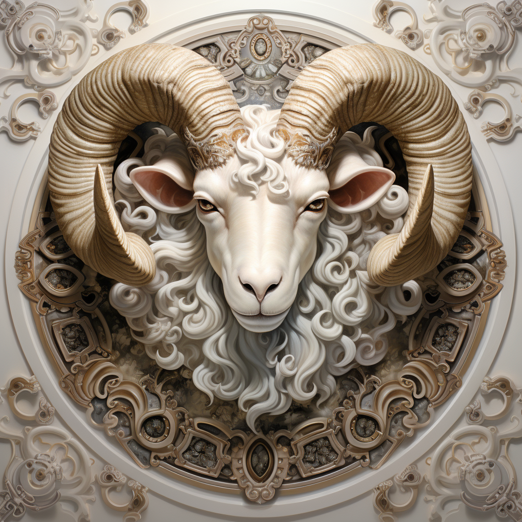 Artistic portrayal of Aries with white ram