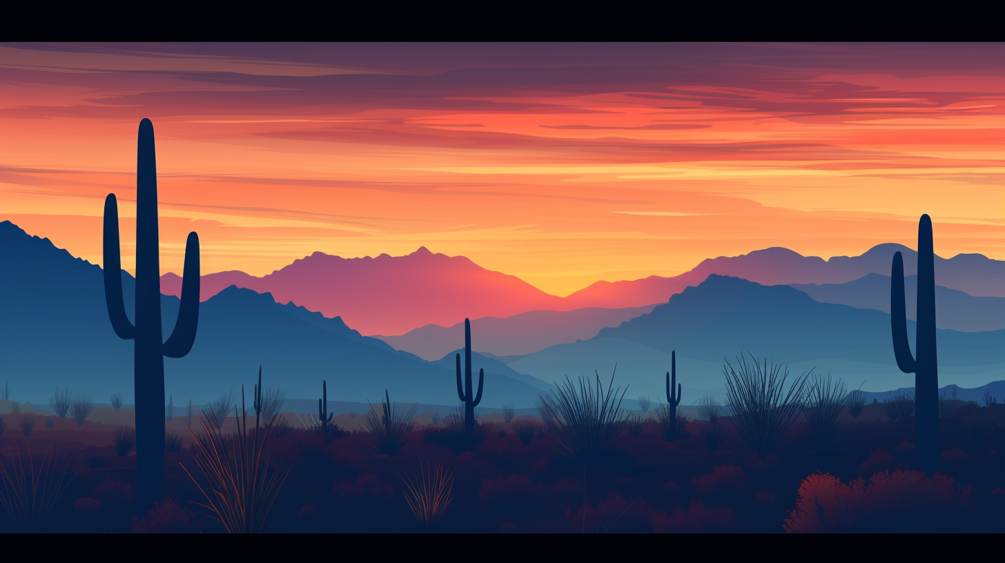 Arizona desert landscape with mountains and sunset