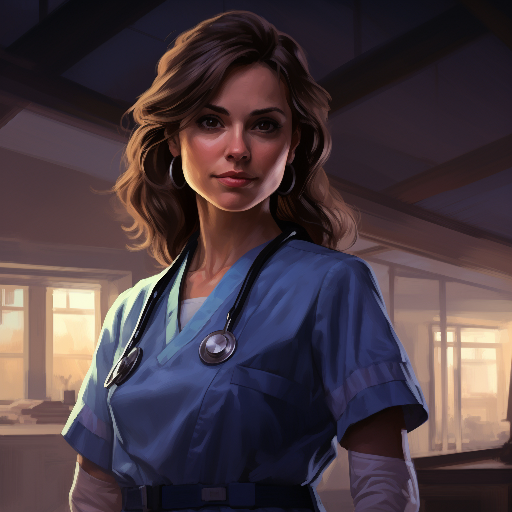 Nurse in blue scrubs in front of Emergency room