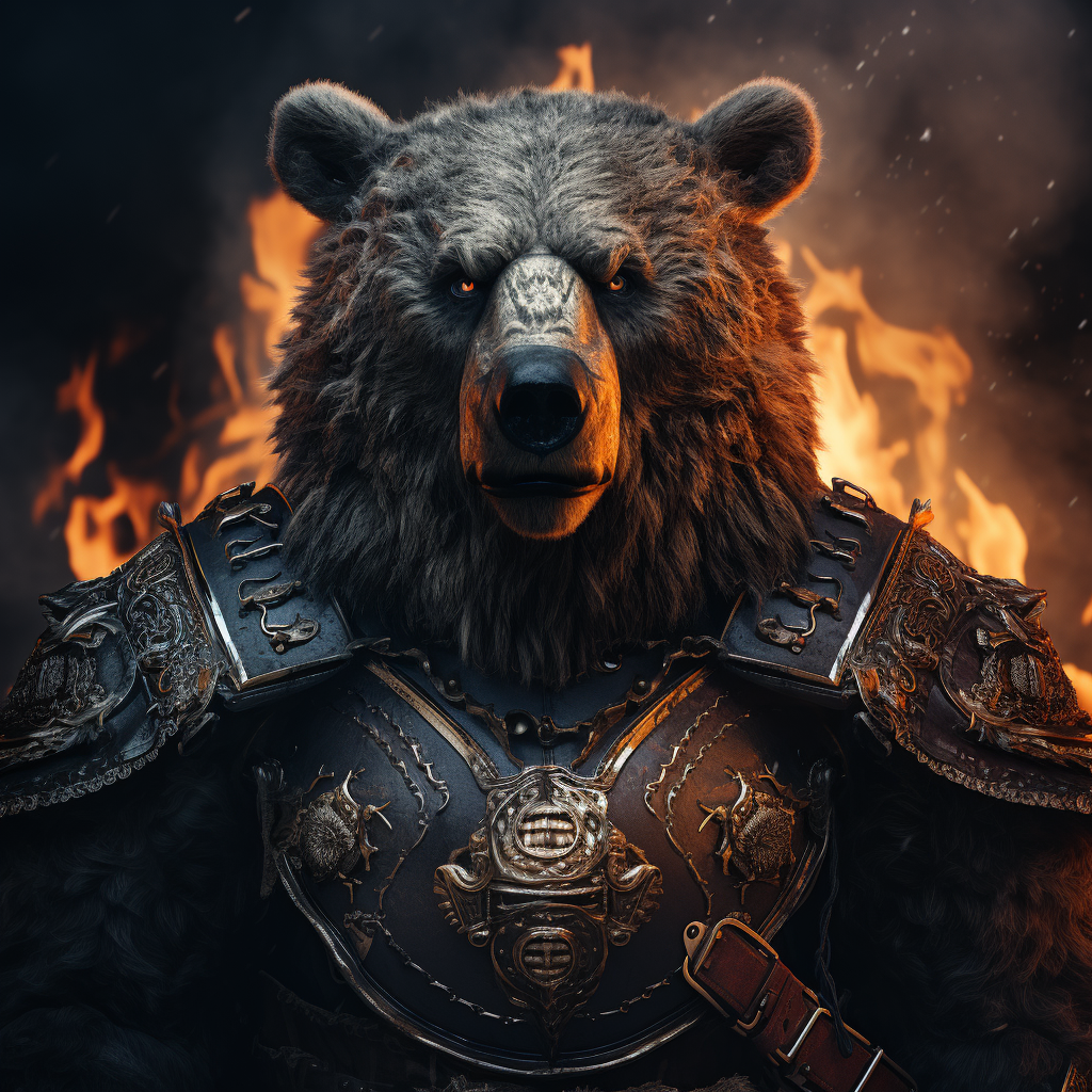 Powerful Armored Bear Staring with Fiery Eyes