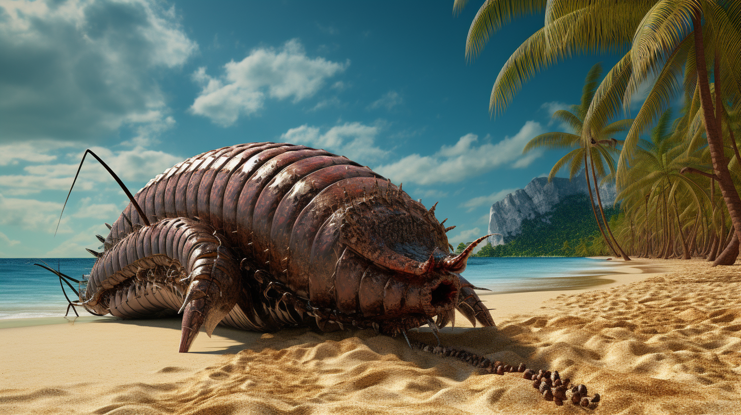 Armored earthworm on a tropical beach