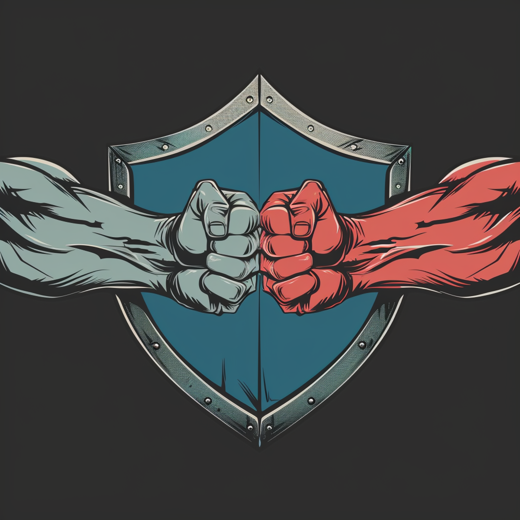 Armwrestling logo with iron shield background