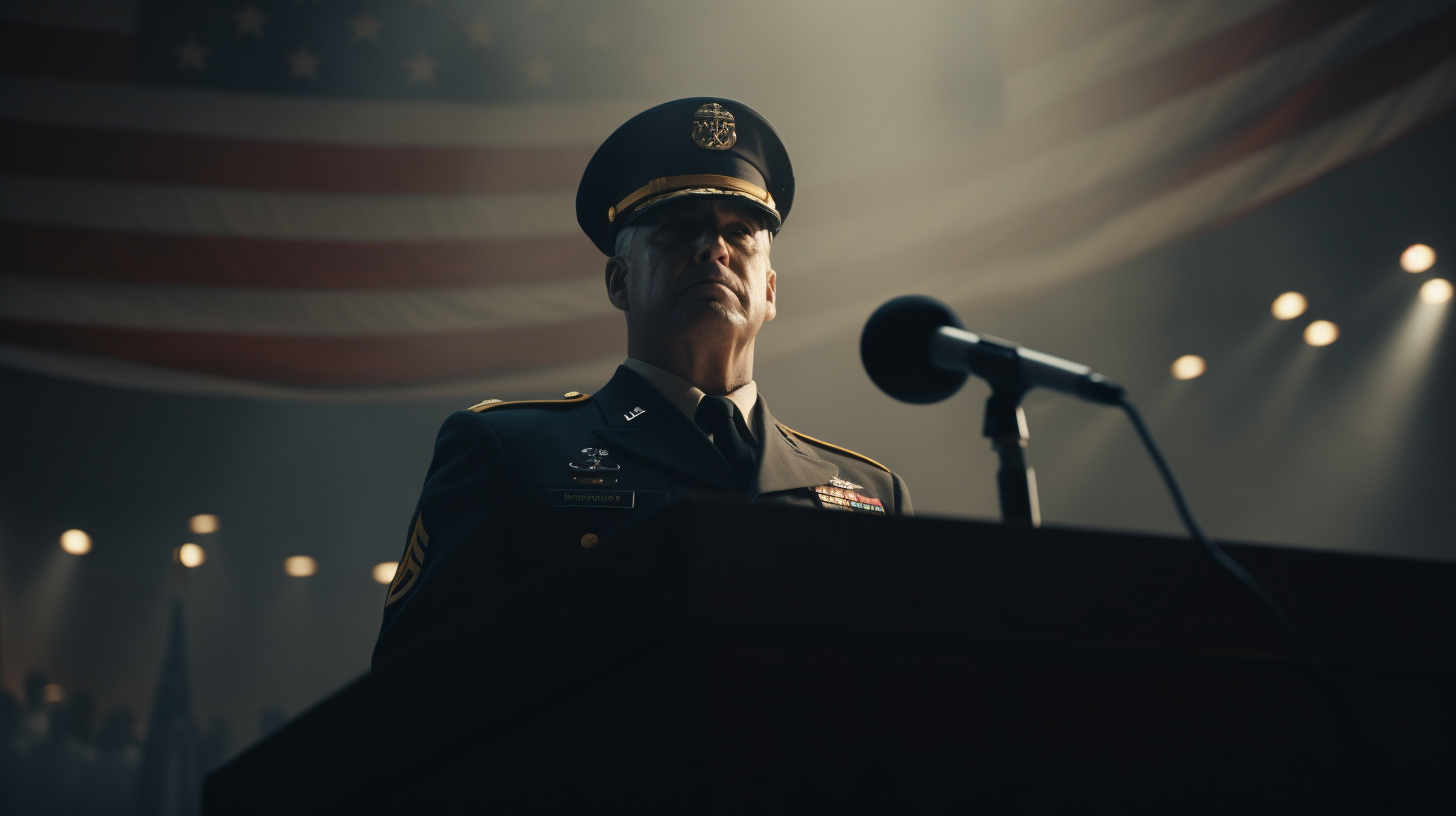 Army general giving a speech