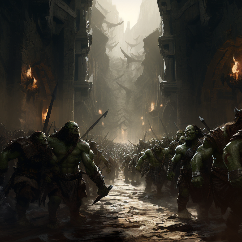 Orcs marching towards a portal