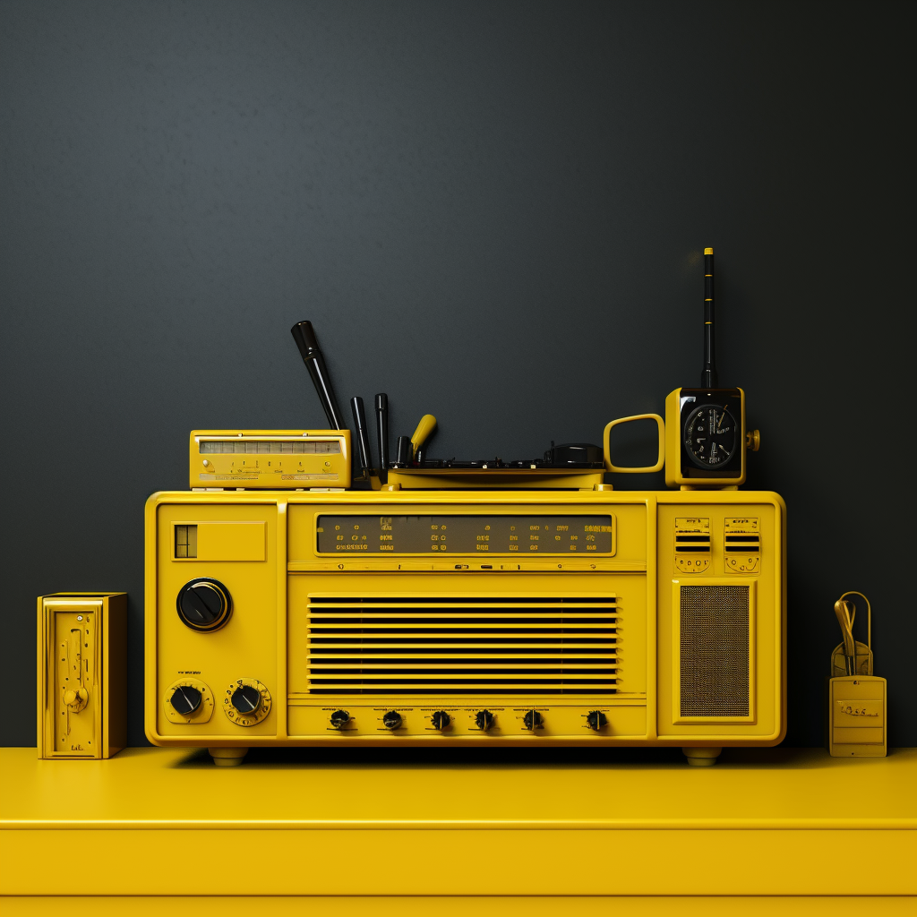 Army radio toy on yellow shelf