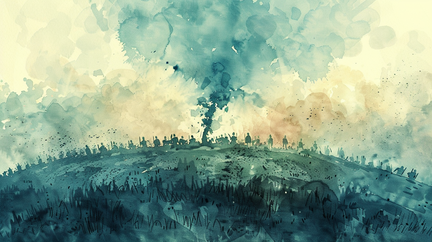 watercolor painting army horizon smoke