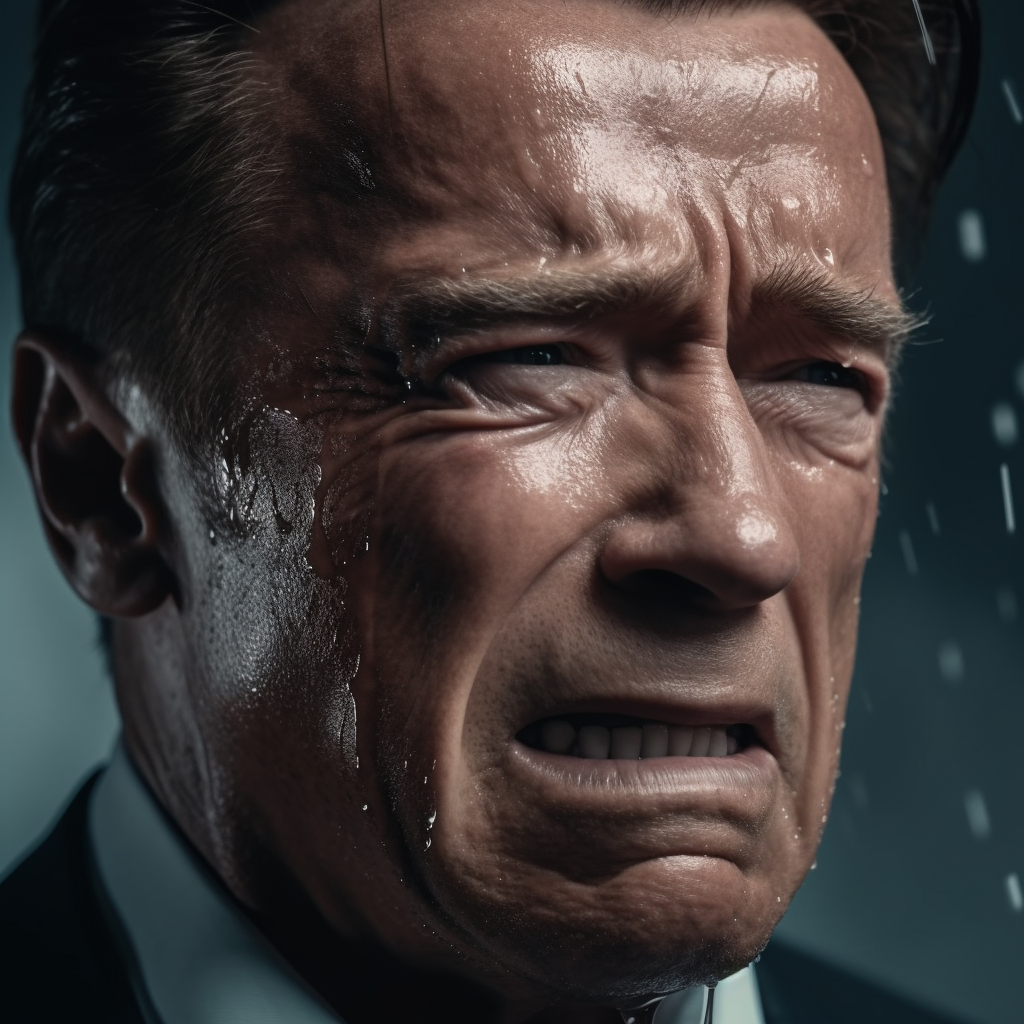 Arnold Schwarzenegger crying with Deutsch Bank