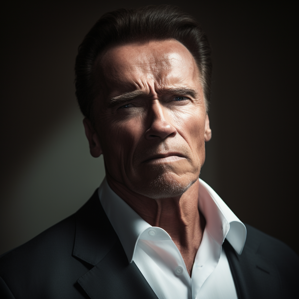 Arnold Schwarzenegger sad looking camera