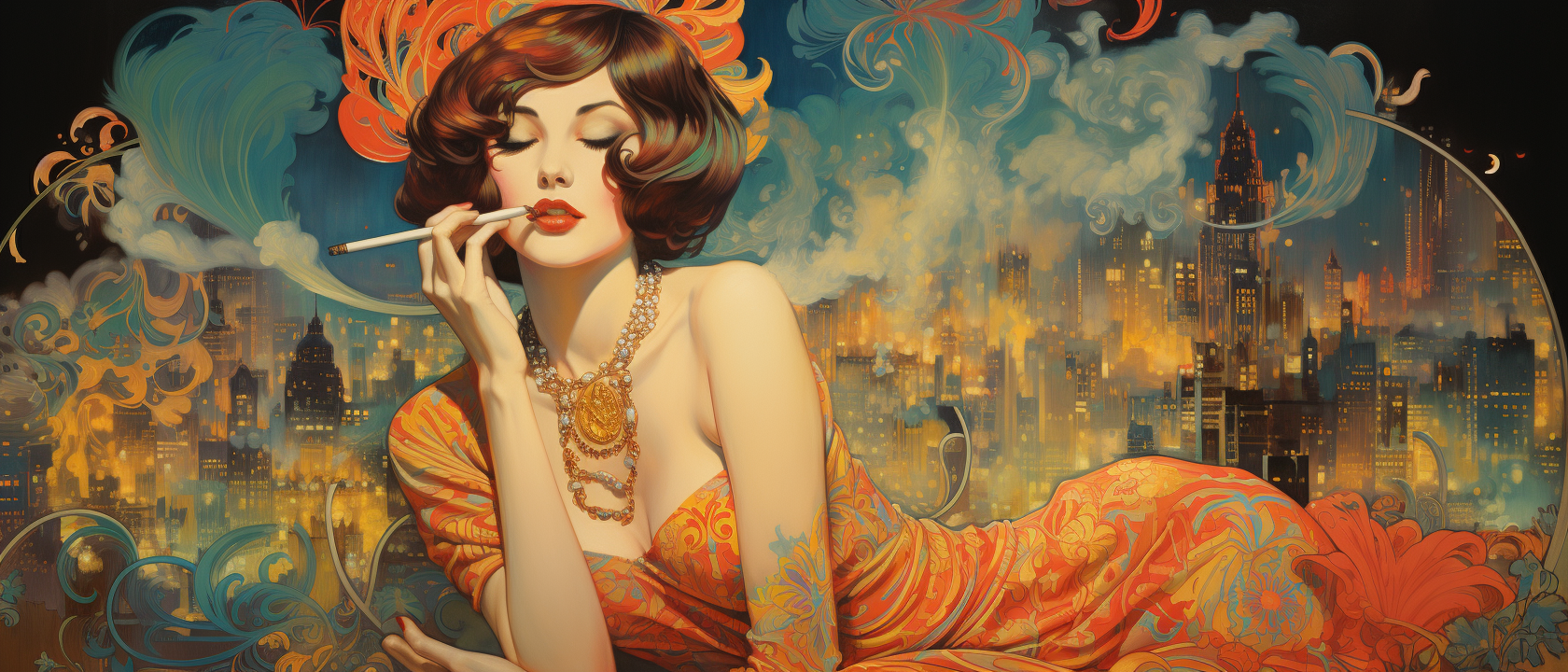 Art Deco fashion with smoking weed