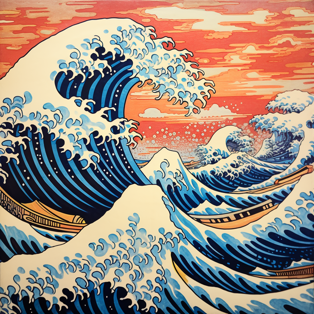 Art Deco 1960s Kanagawa Great Wave artwork