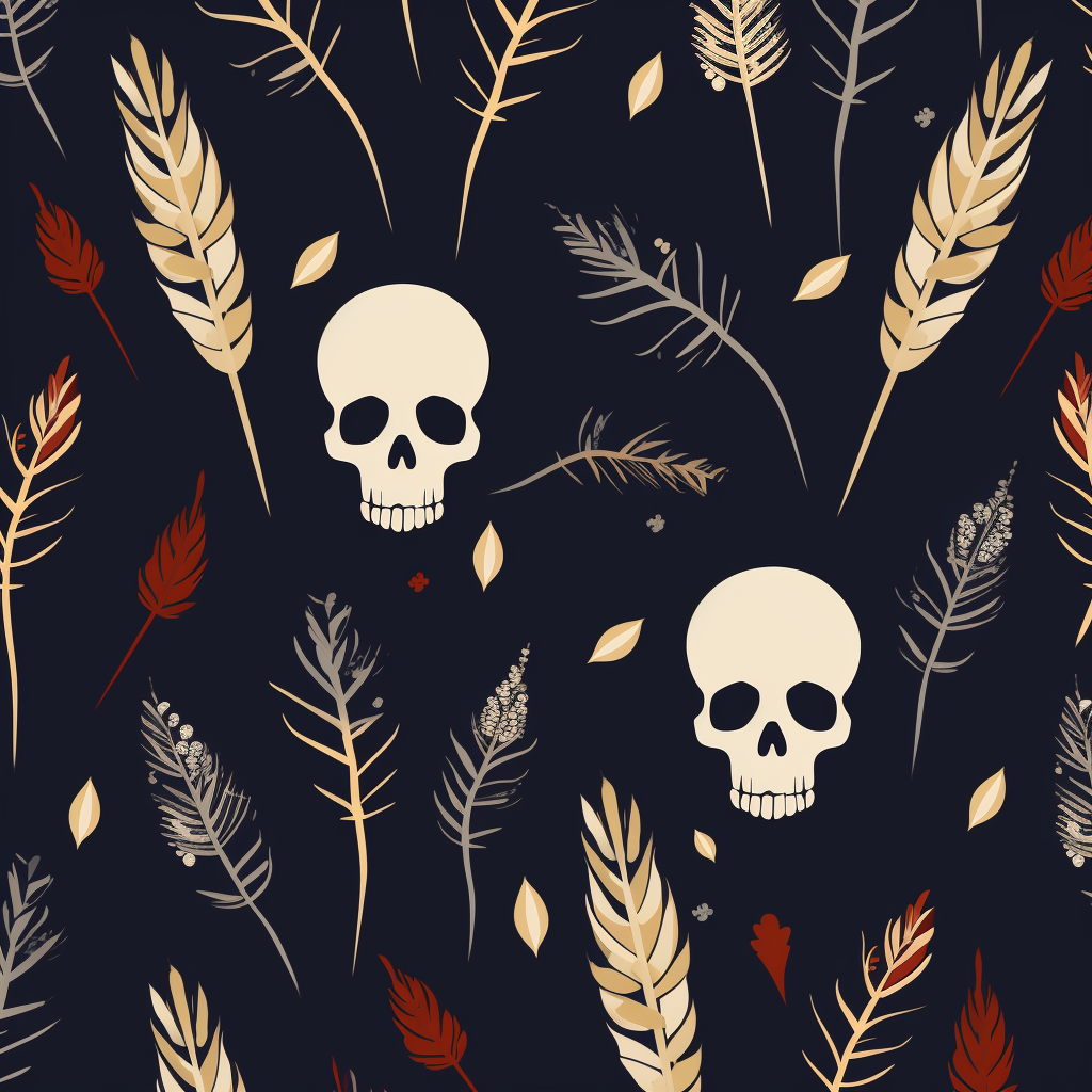 Art Deco Boho Leaves Skulls Pattern