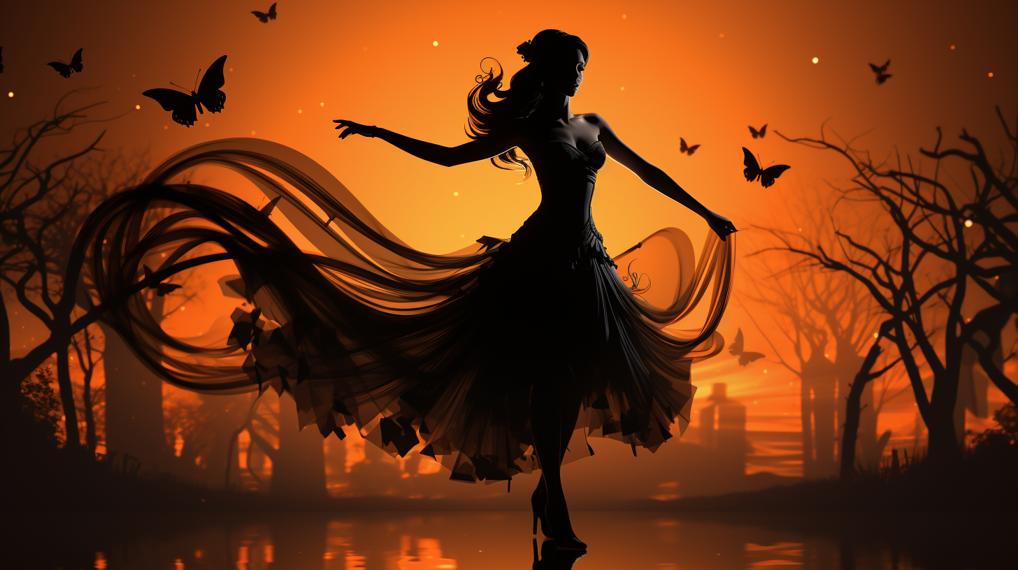 Art Deco Halloween fairy with pumpkin and full moon