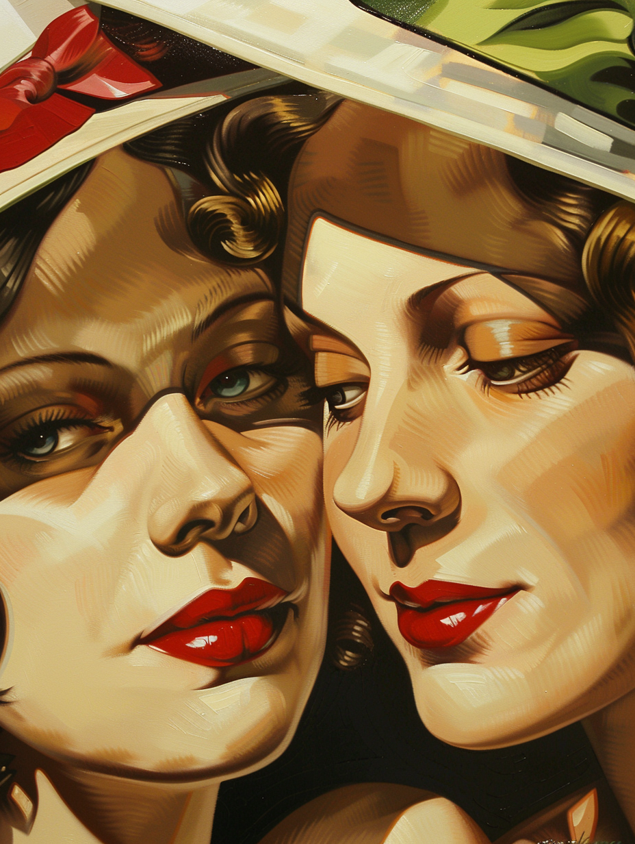 Two Glamour Women Art Deco Painting