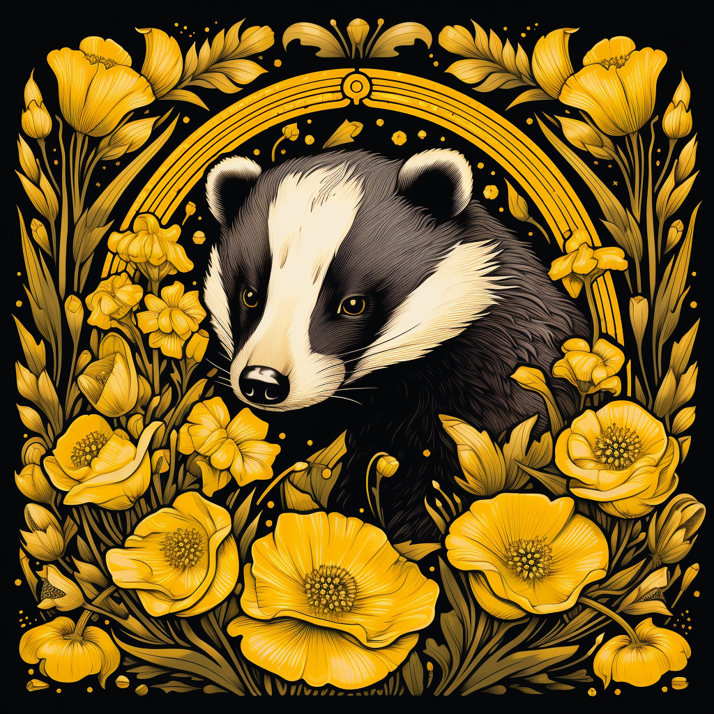 Art Nouveau Hufflepuff Badger Yellow Flowers