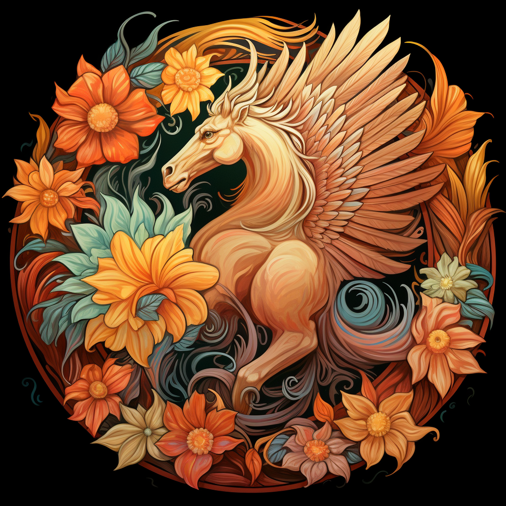 Art Nouveau Pegasus with Flowers