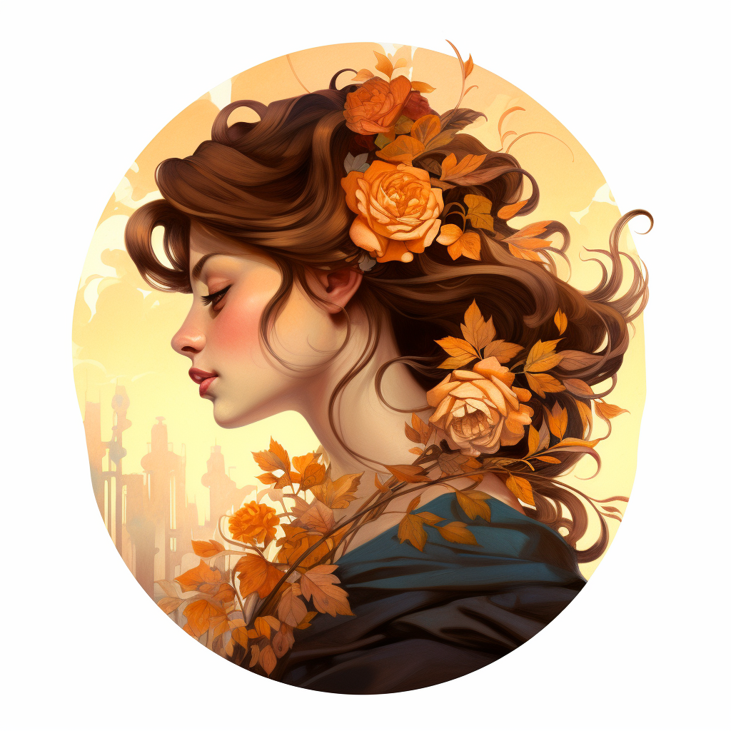 Art Nouveau Woman with Autumn Flowers