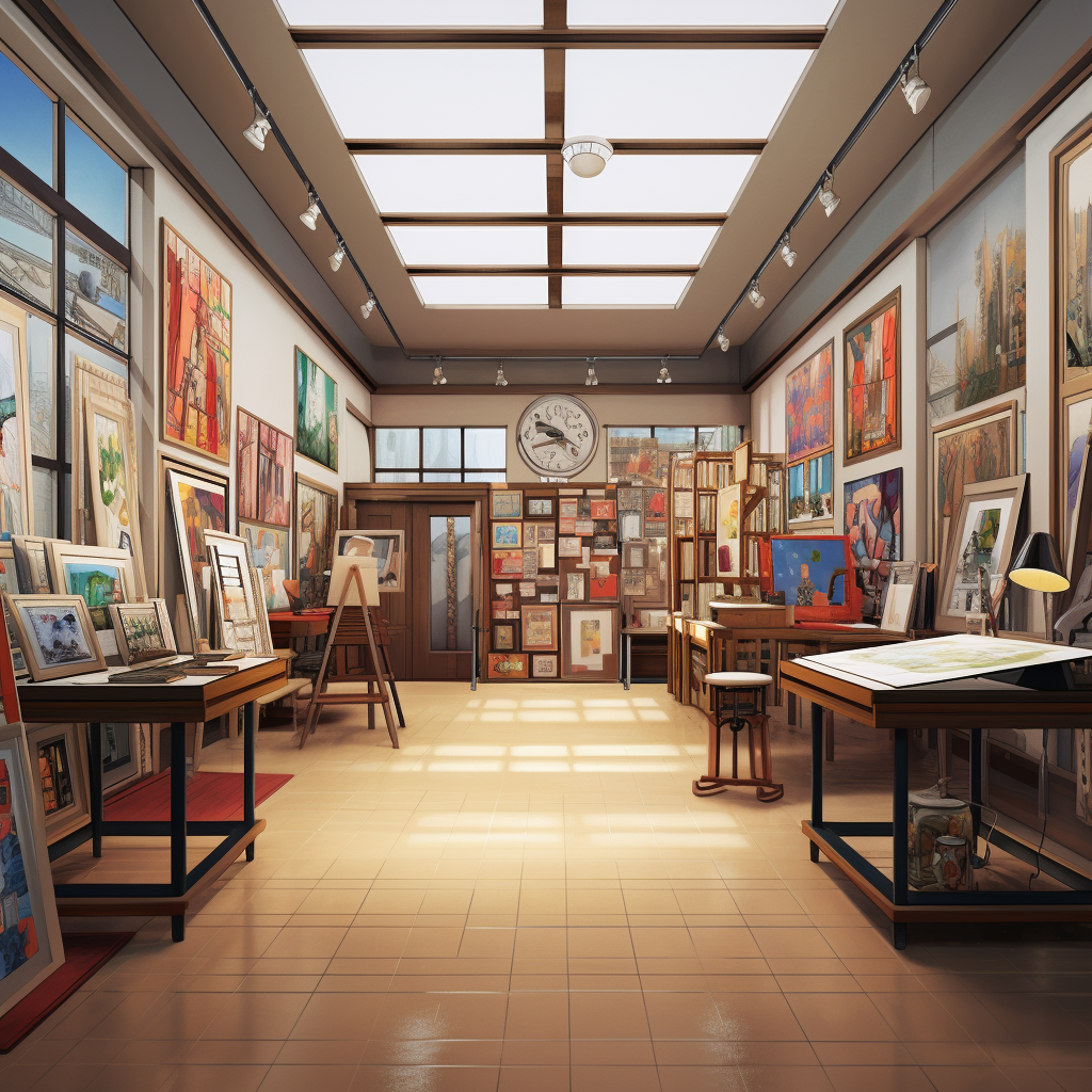 Art studio with artistic decor