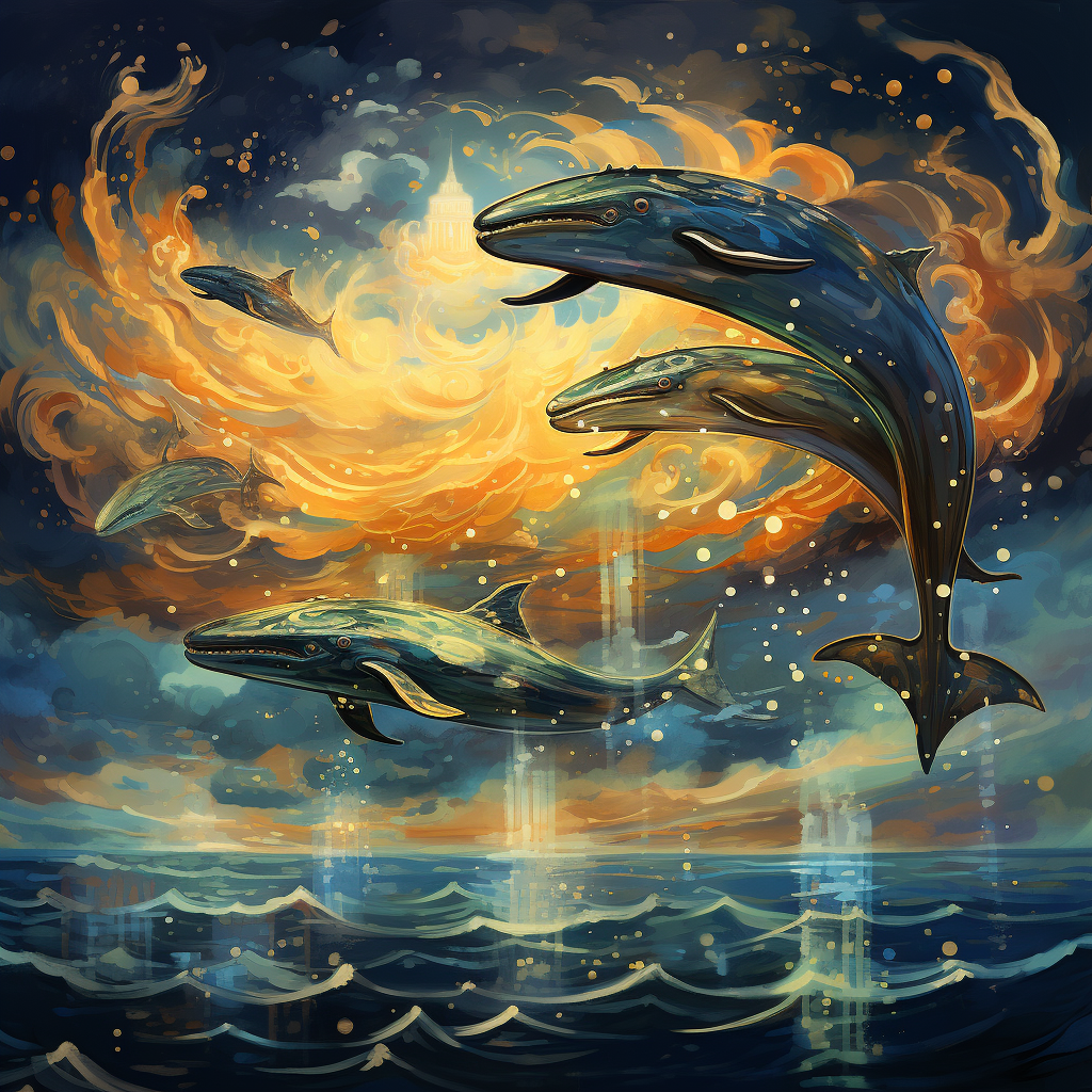 Art Nouveau Whale Painting in Flight