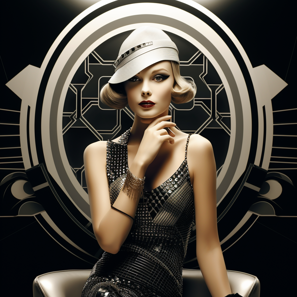 Beautiful woman in Art Deco setting smoking a cigarette