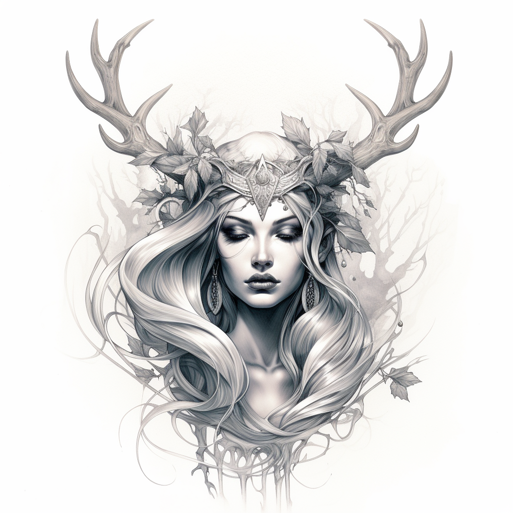 Beautiful Artemis Antlers Tattoo Design