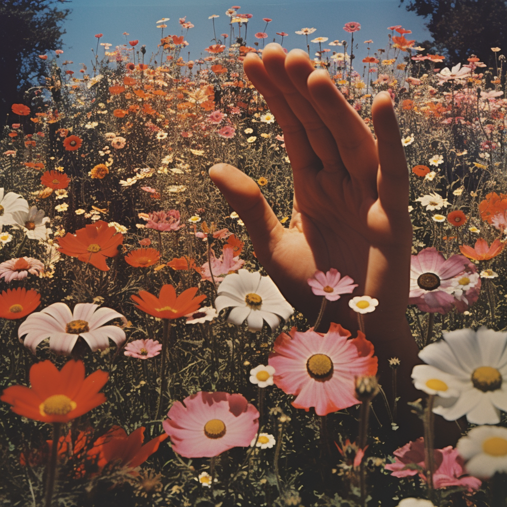 Flowers with Eyes and Hands in Arthouse Film Style