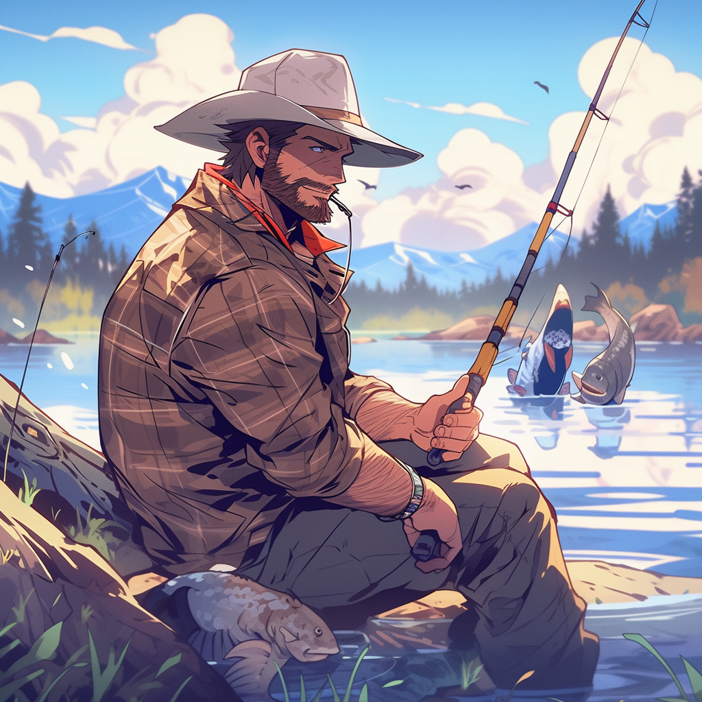 Arthur Morgan fishing at a lake