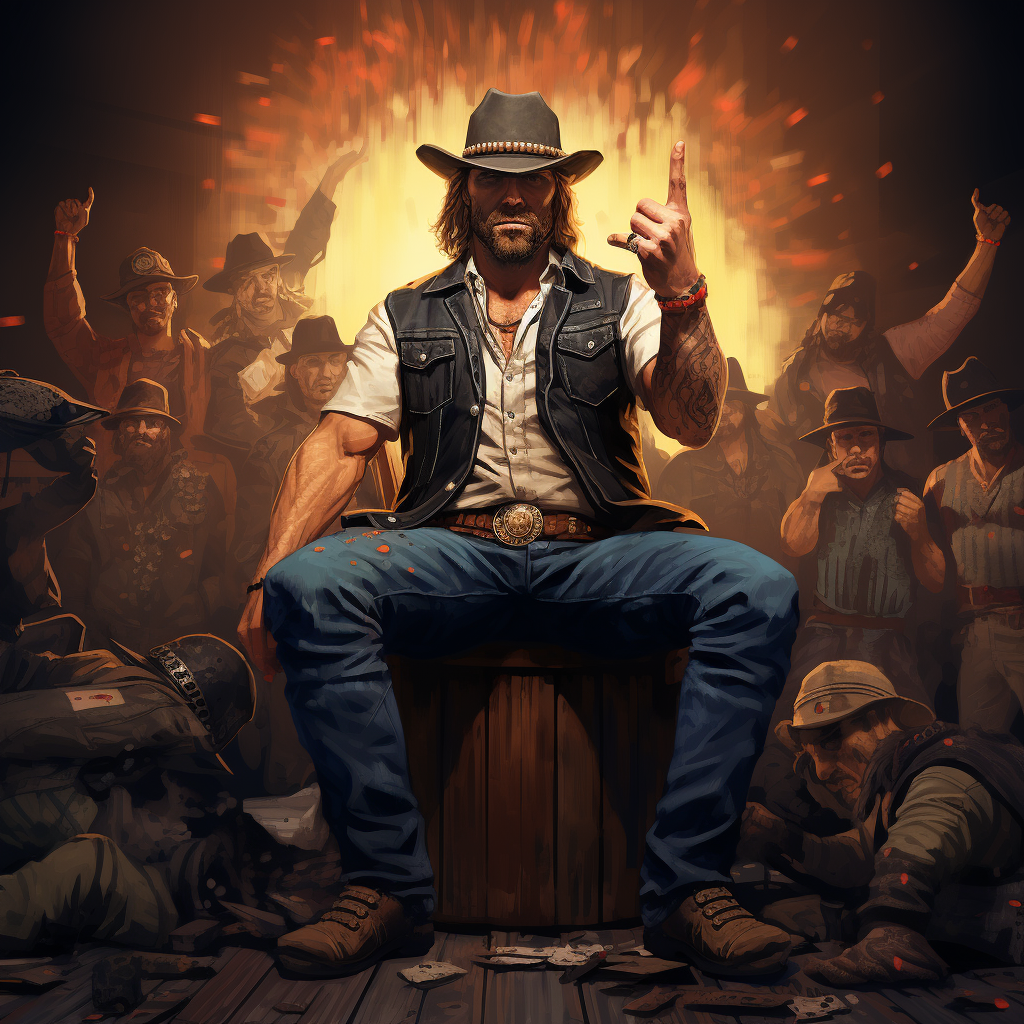 Arthur Morgan showcasing gang signs