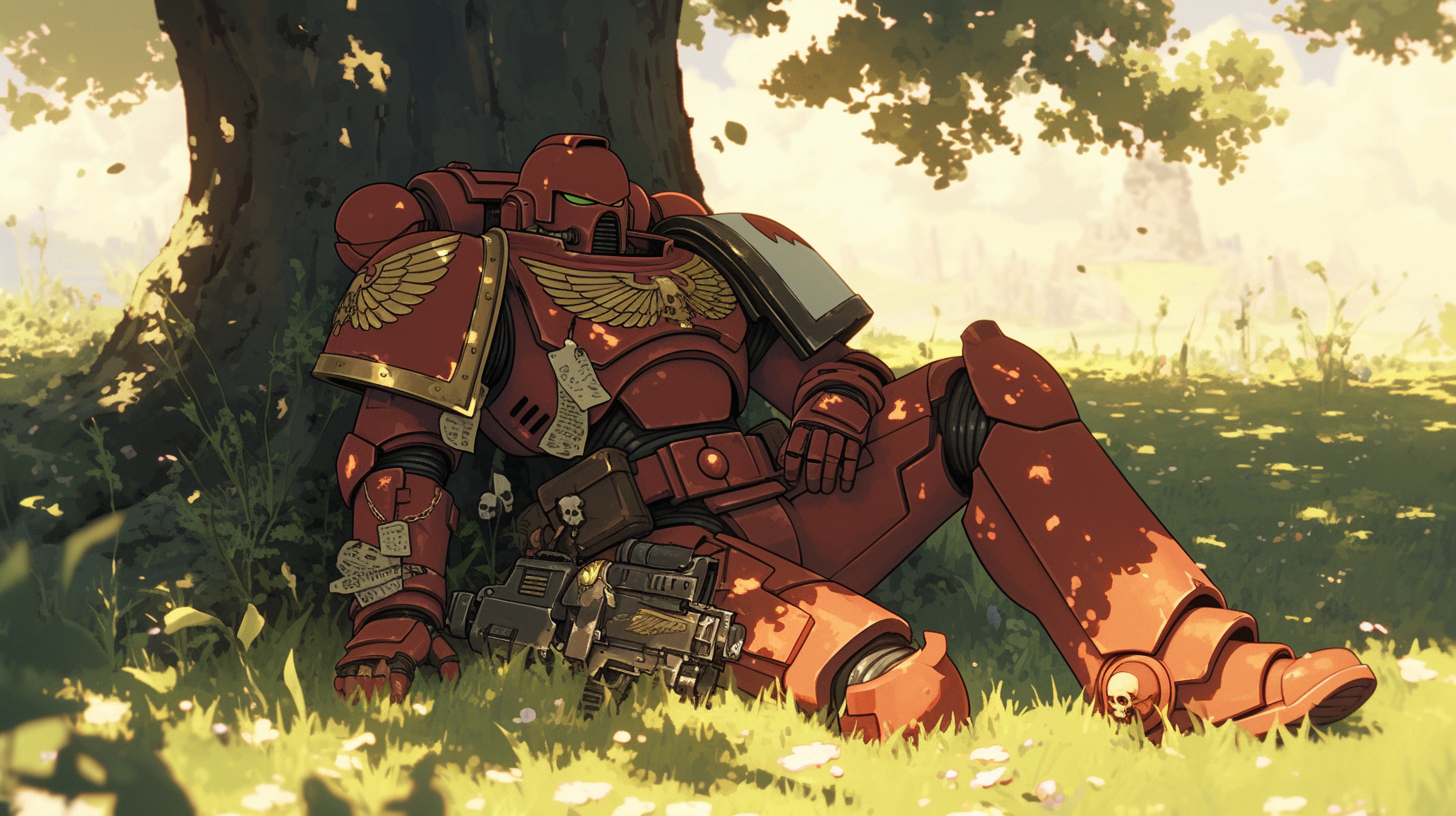 Space Marine Sitting Near Tree