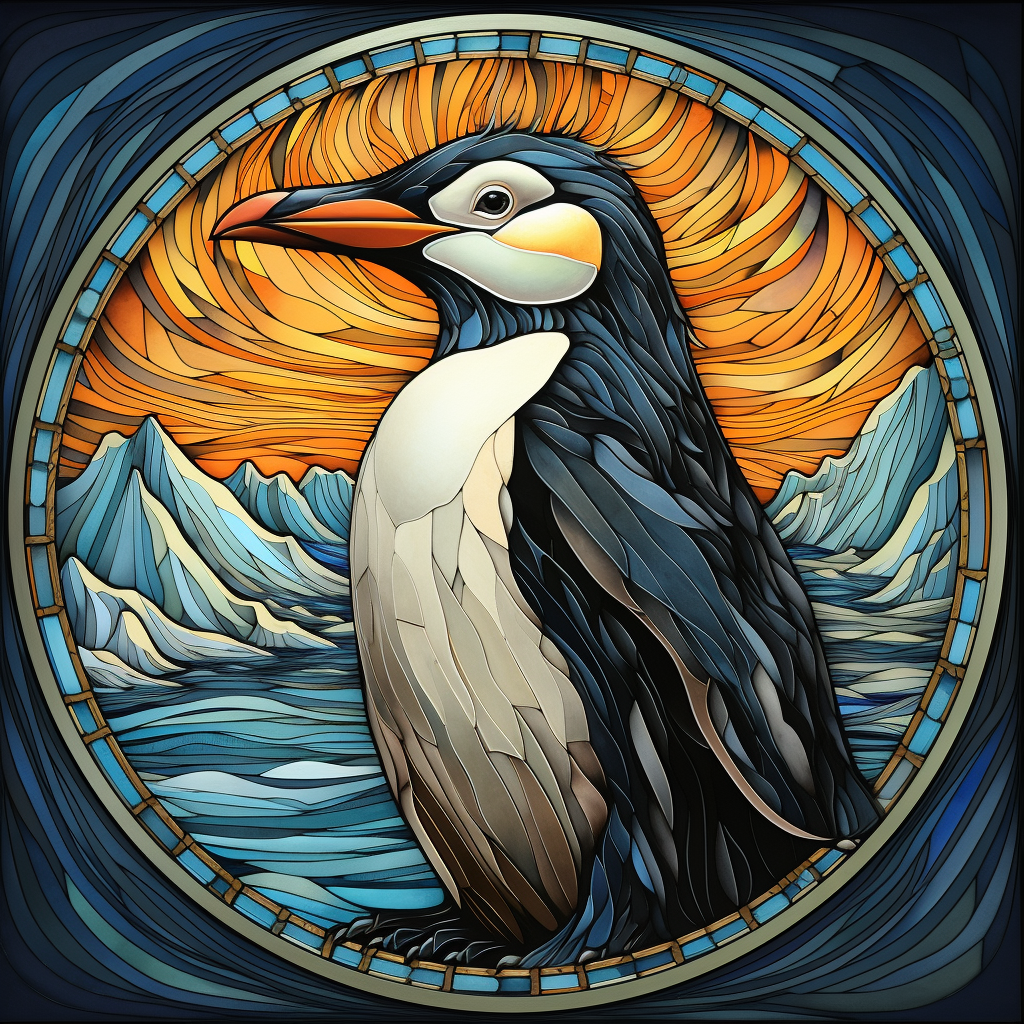 Artistic Penguin Illustration in Arctic Glacier