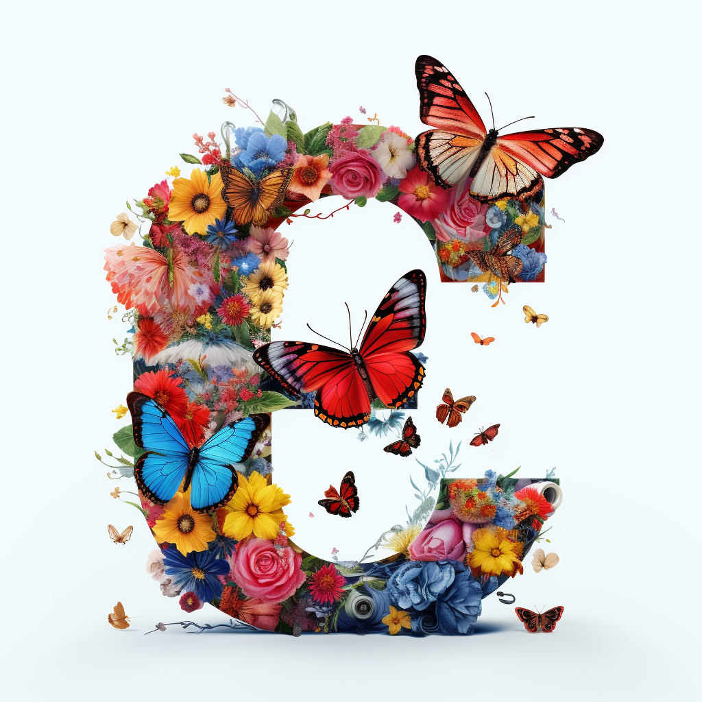 Vibrant flowers and colorful butterflies on English letter Q