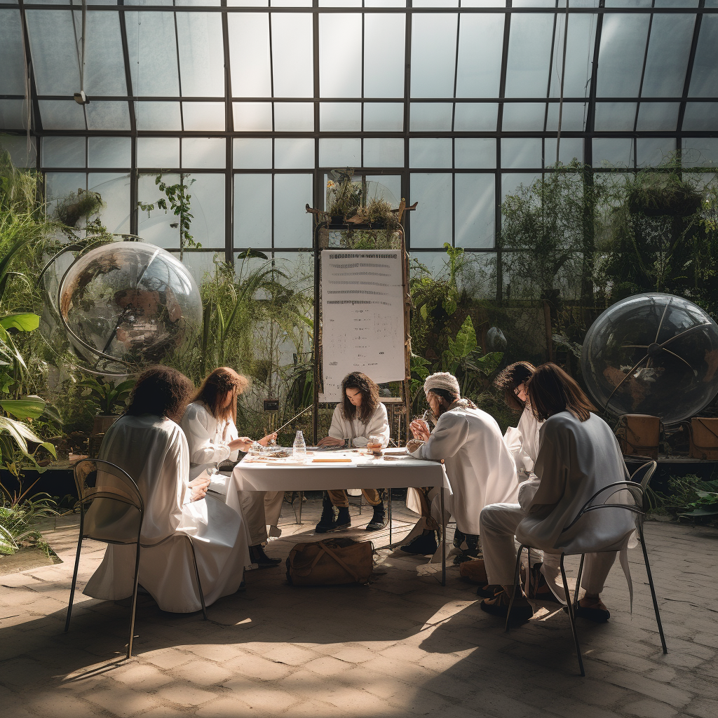 Artistic People in a Greenhouse Art Meeting