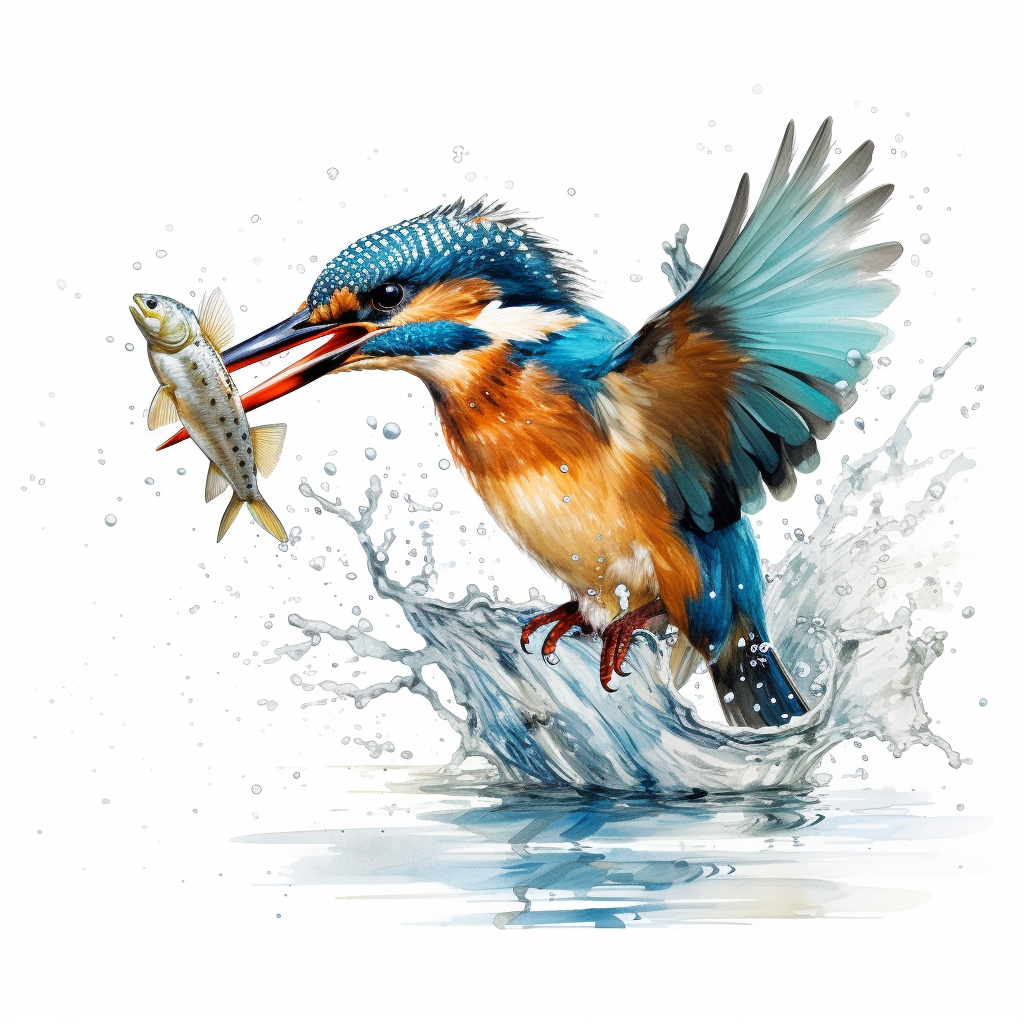 kingfisher fish watercolor art