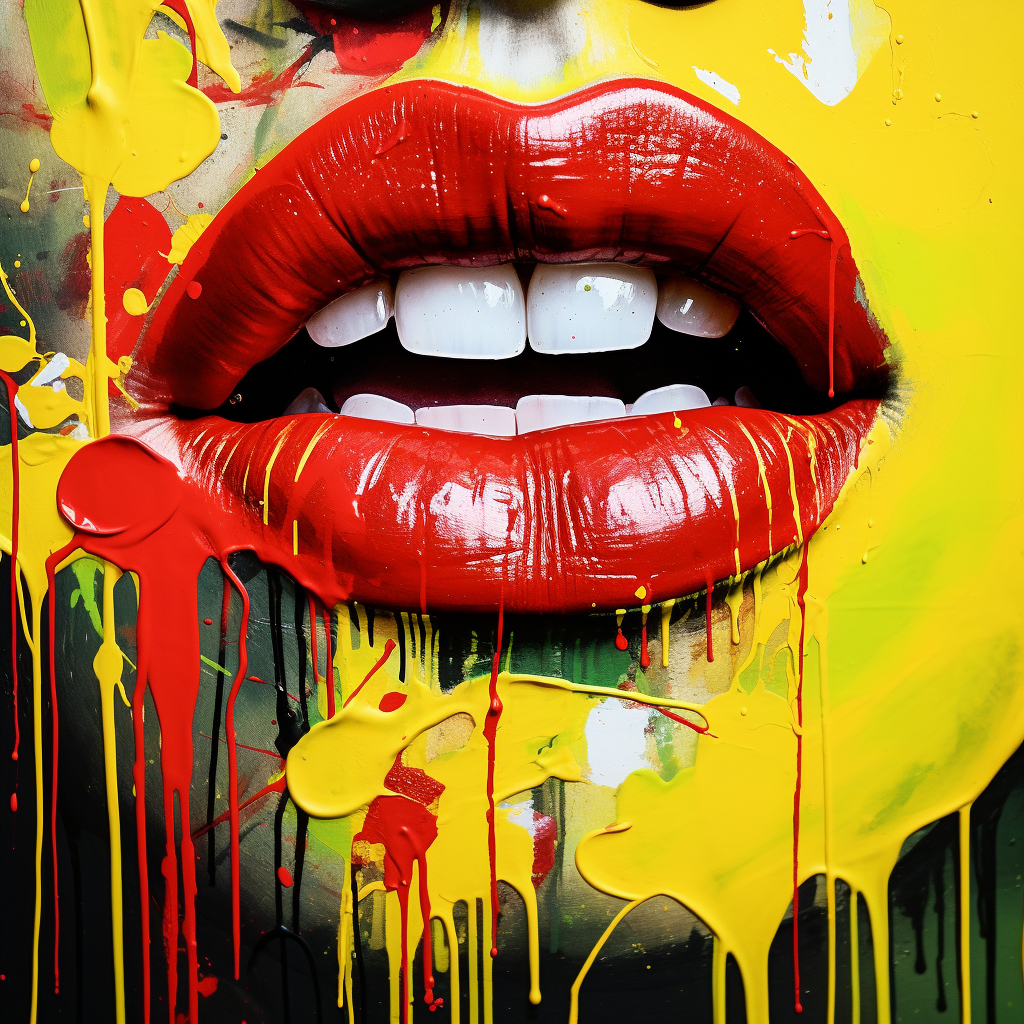 Minimalistic red cherry lips on graffiti artwork