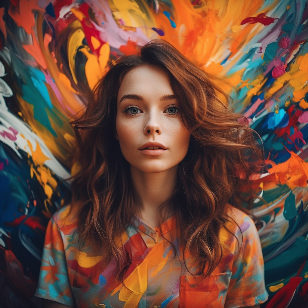 Woman with colorful background looking into camera