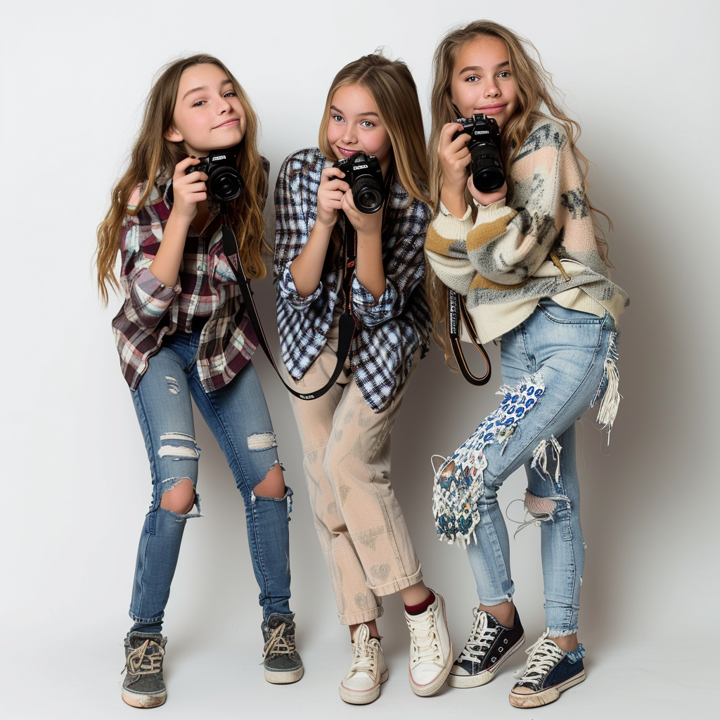 Three diverse teenage girls with camera