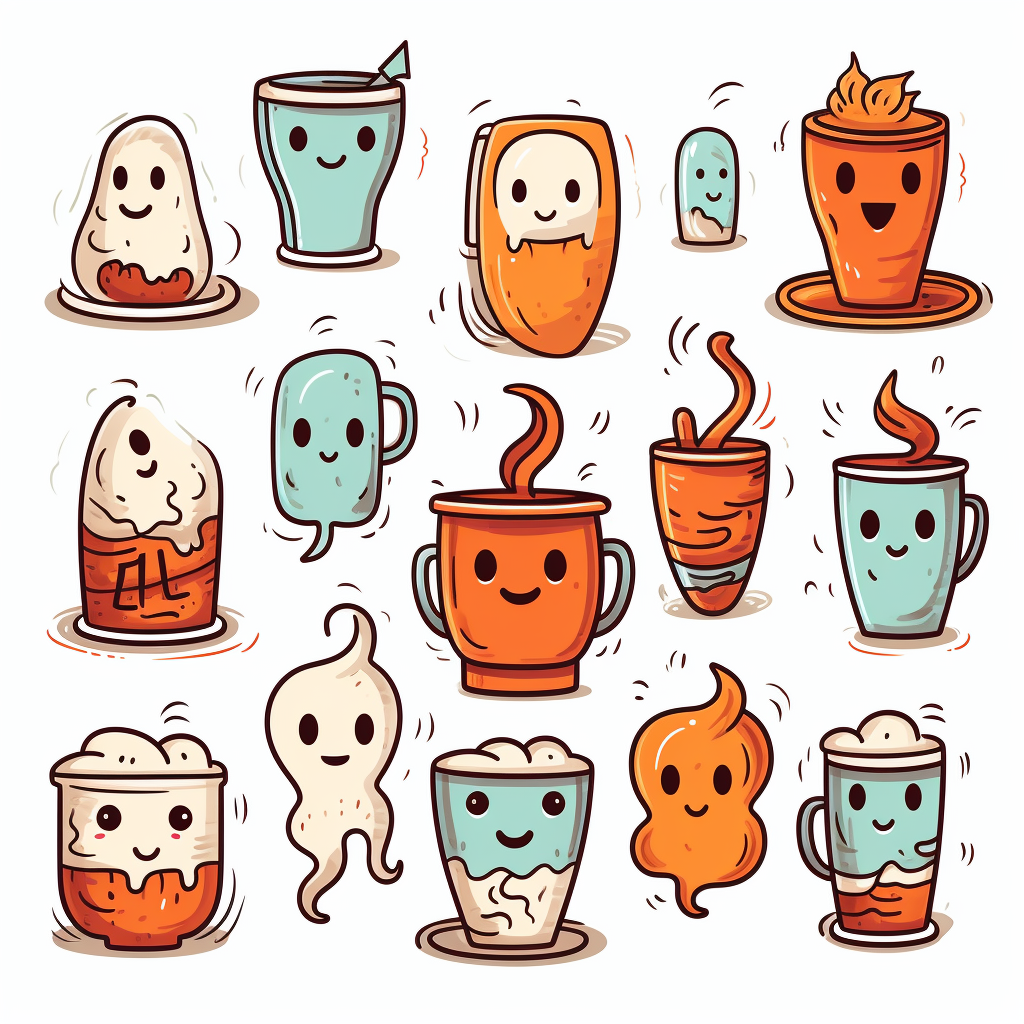 Cute ghost doodle with coffees