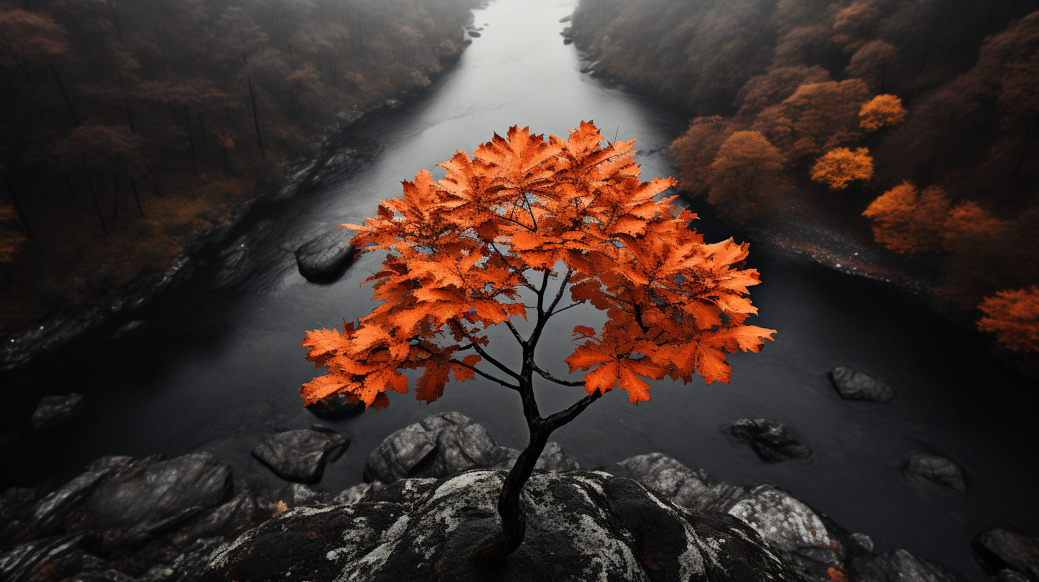 Aerial view of vibrant autumn leaves