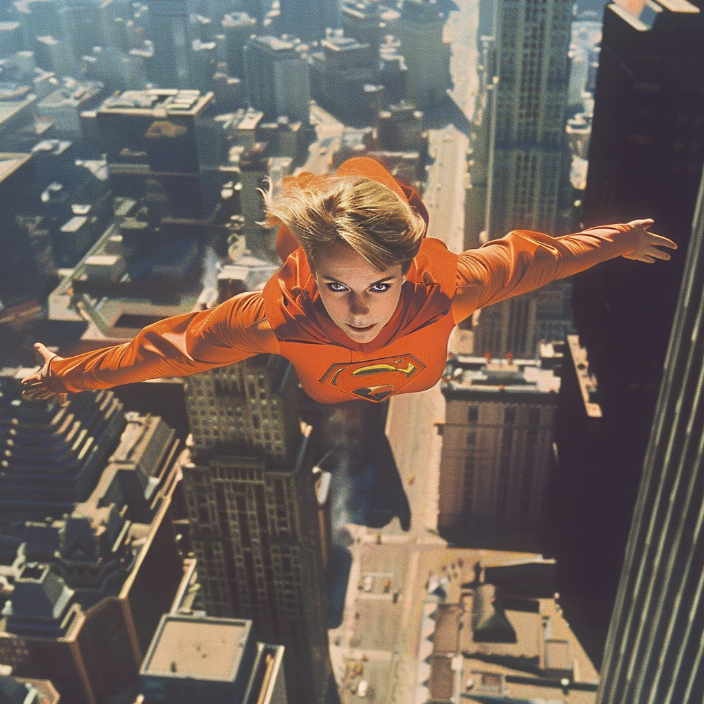 Ashley Olsen flying as Superwoman