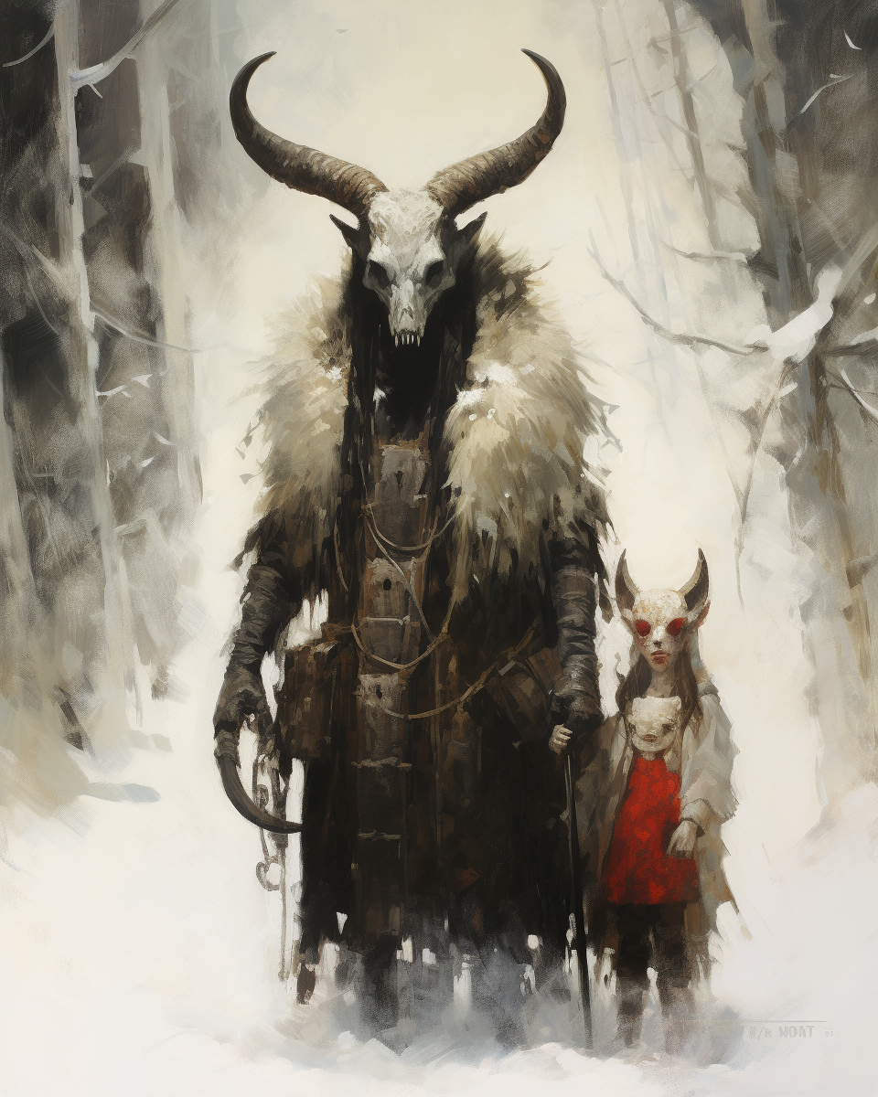 Dark and haunting Krampus oil painting