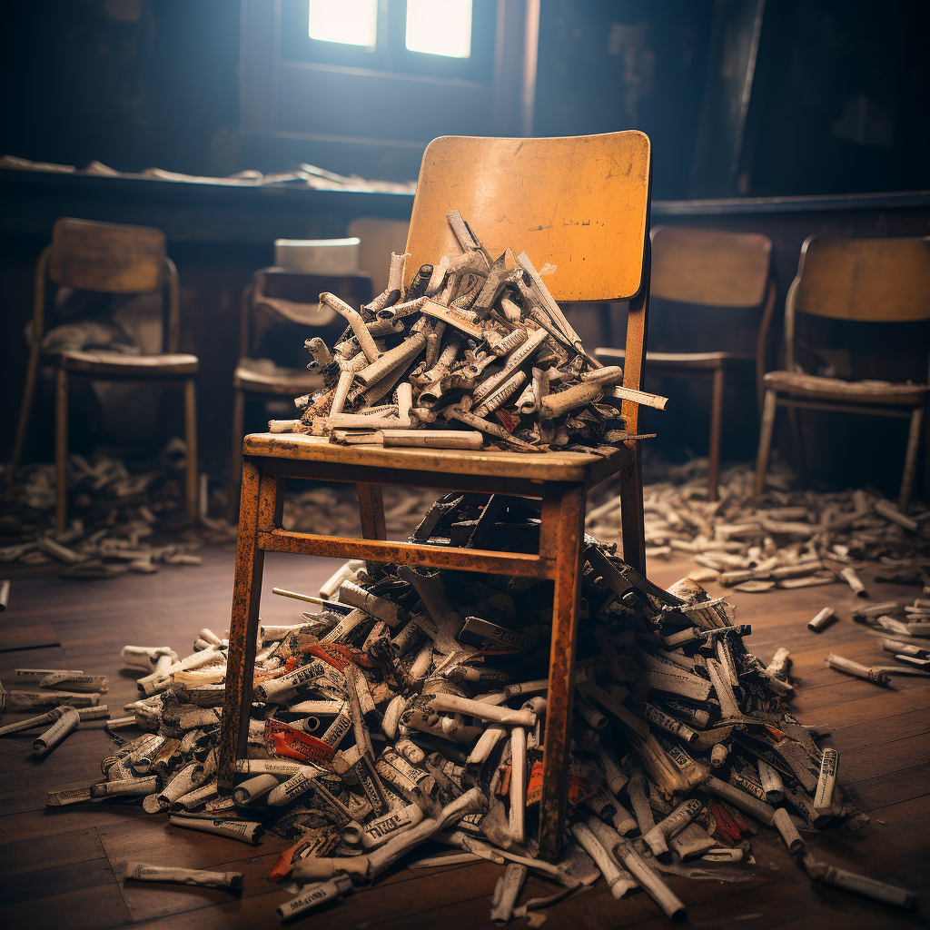 Vintage ashtray on school chair