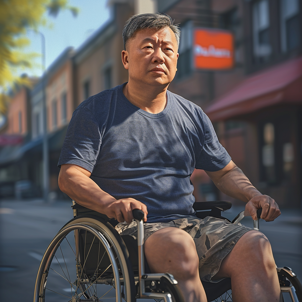 Asian-American athlete in wheelchair