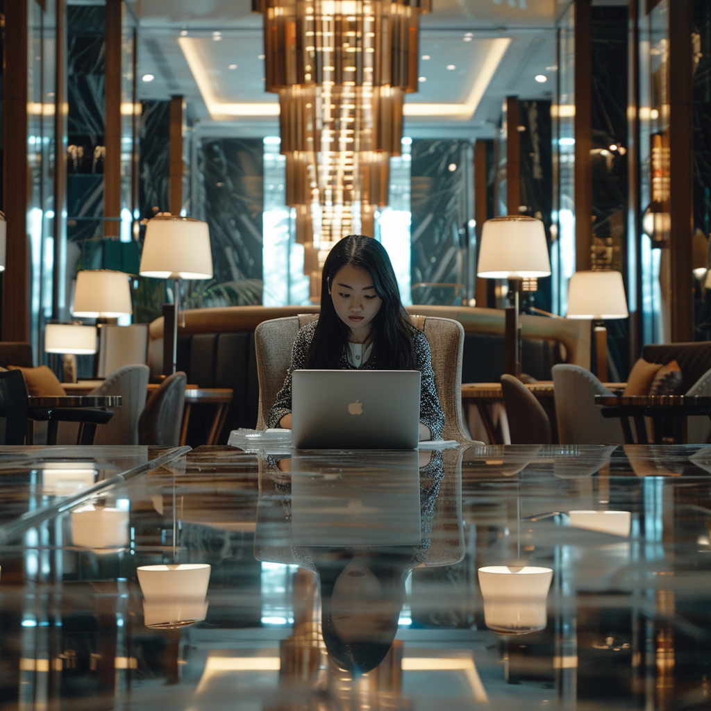 Asian Business Woman Lobby Hotel