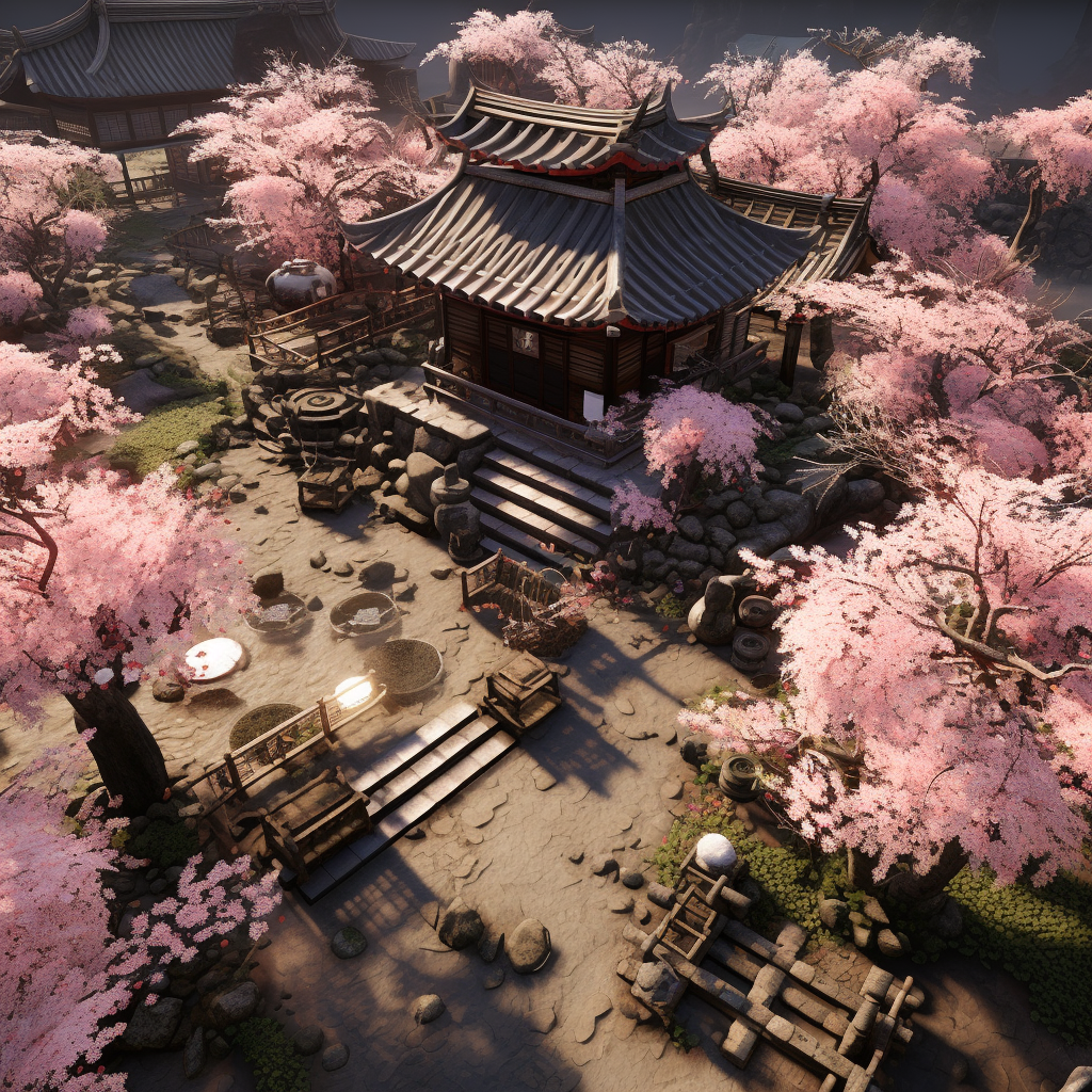 Birdseye view of Asian Cherry Blossom Garden