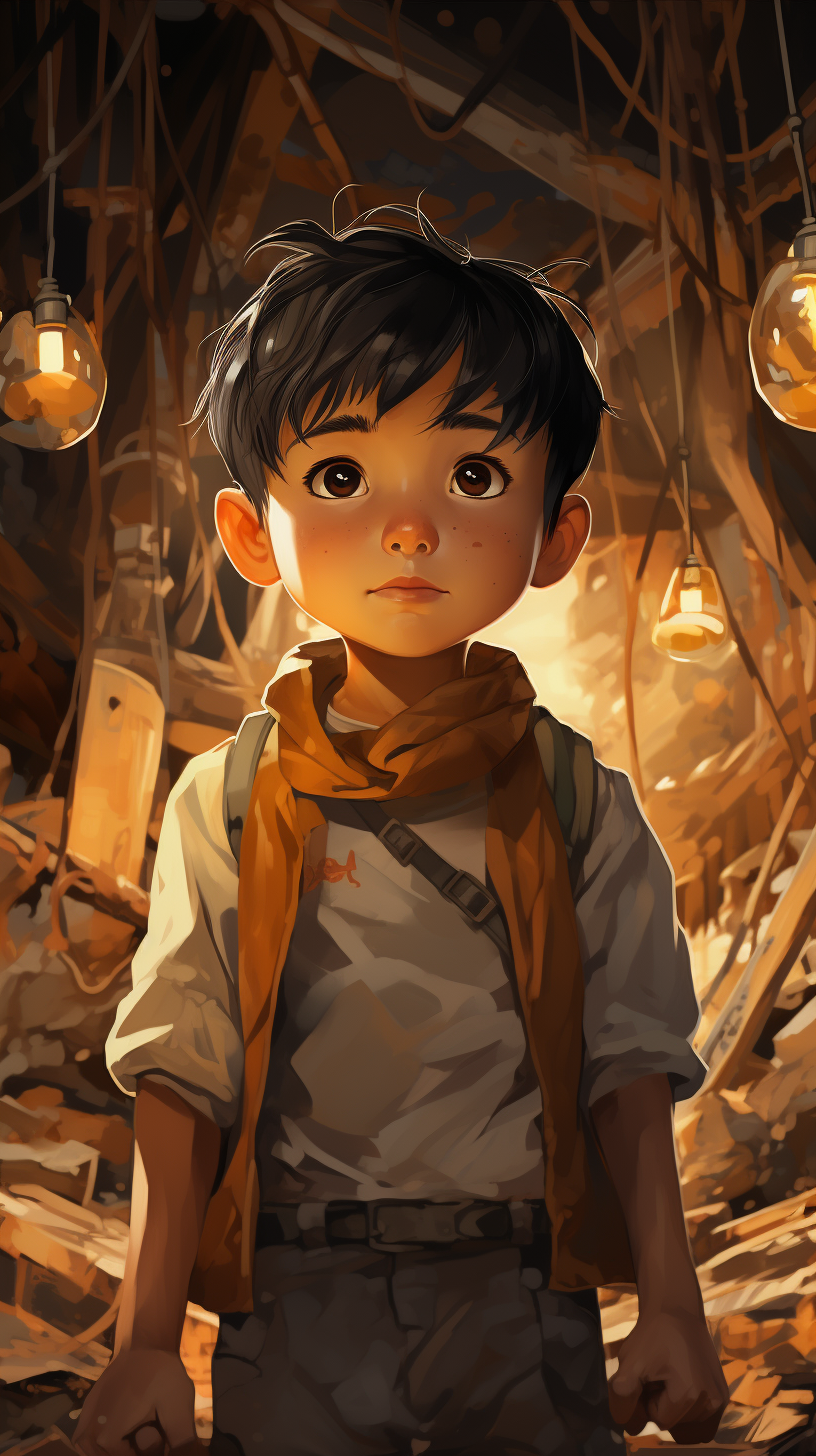 Illustration of an Asian child in a cartoon cinematic style