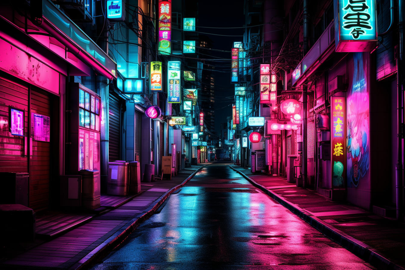 Asian city street with neon hallucinations