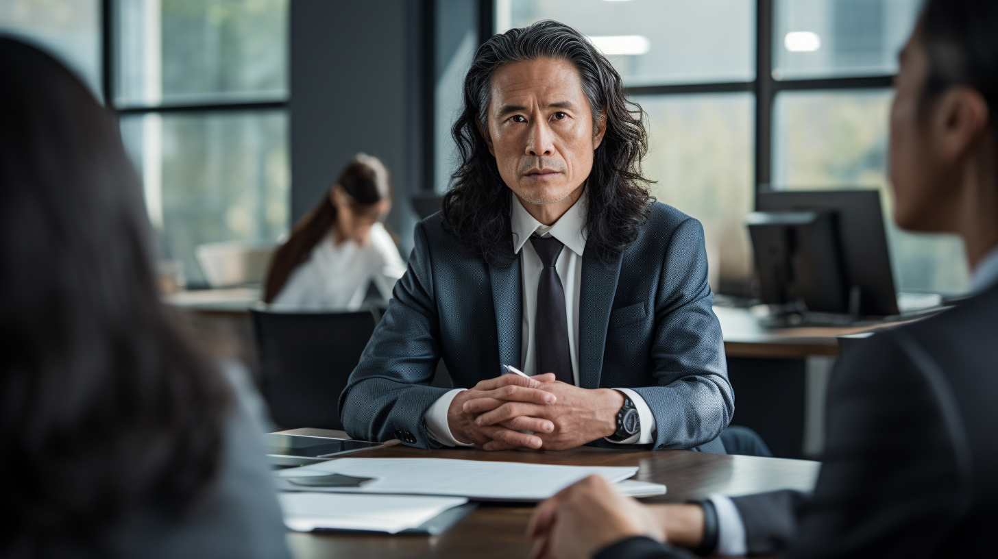 Asian consultant listening to clients in boardroom