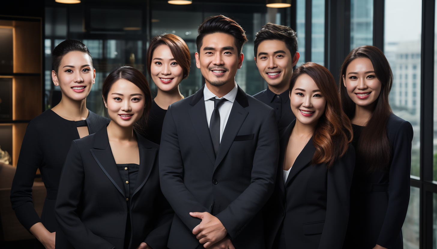 Asian digital agency team in office group photo